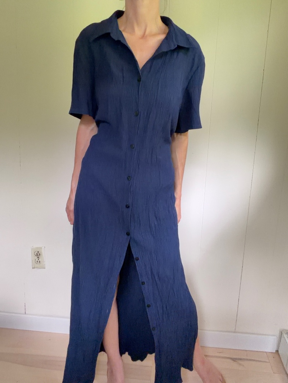 maxi navy shirt dress rayon minimalist 90s